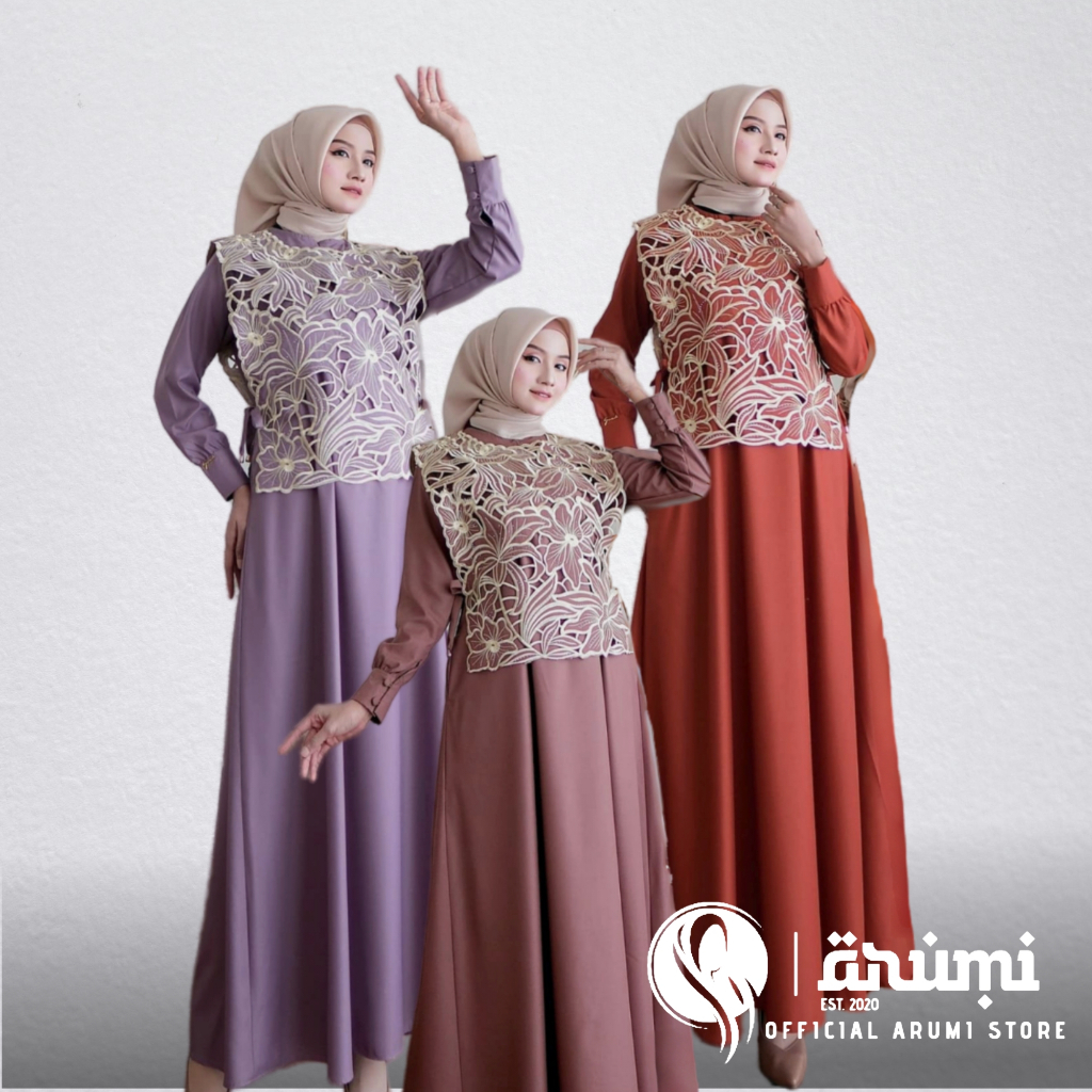 Gamis Guzel Elzara Bloom Katun Toyobo Bordir Gamis Katun Bolong Dress Muslim Wanita