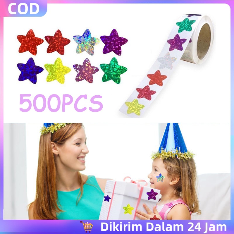 

1 Roll/ 500 Pcs Sticker Label Glitter Decoratif Diy Stiker Warna Warni Pelangi Stiker Kamar Sticker Label Holo Dekorasi Kamar Tidur