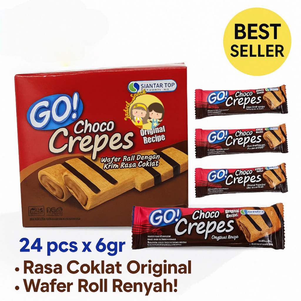 

GO! Choco Crepes Wafer Roll Coklat 24 x 6gr - Snack Cemilan Manis Original