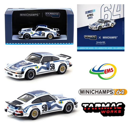 T64MC-003-BUR - Tarmac Works x Minichamps 1/64 Porsche 934 24h Le Mans 1977