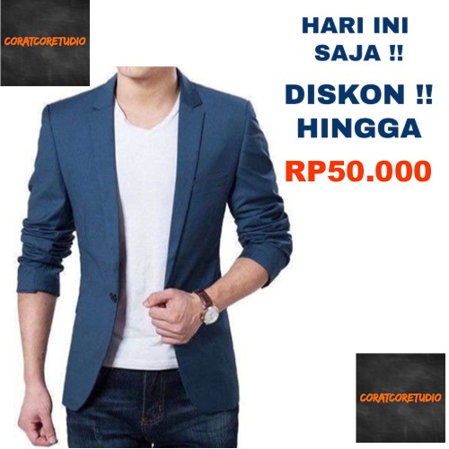 READY STOCK REALPIC CAPTAIN GrayWolf Jas Pria Blazer Cowok Katun Stretch Melar BIRU NAVY DONGKER TUA