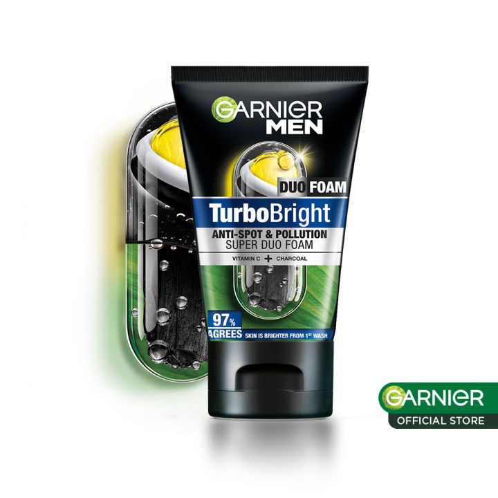 Garnier Men Turbo Bright Super Duo Foam Skin Care - 100ml (Perawatan Pria Untuk Wajah Kusam)