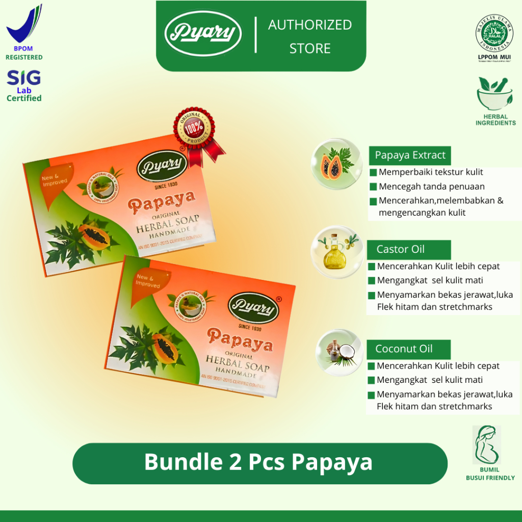 [Paket Hemat 2 PCS] PAPAYA Sabun Pyary Papaya BPOM Distributor Resmi PyaryID
