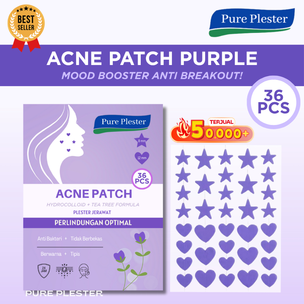 Acne Pimple Patch Purple / Plester Jerawat  Ungu Karakter Star dan Love - Hydrocolloid Patch - Obat 