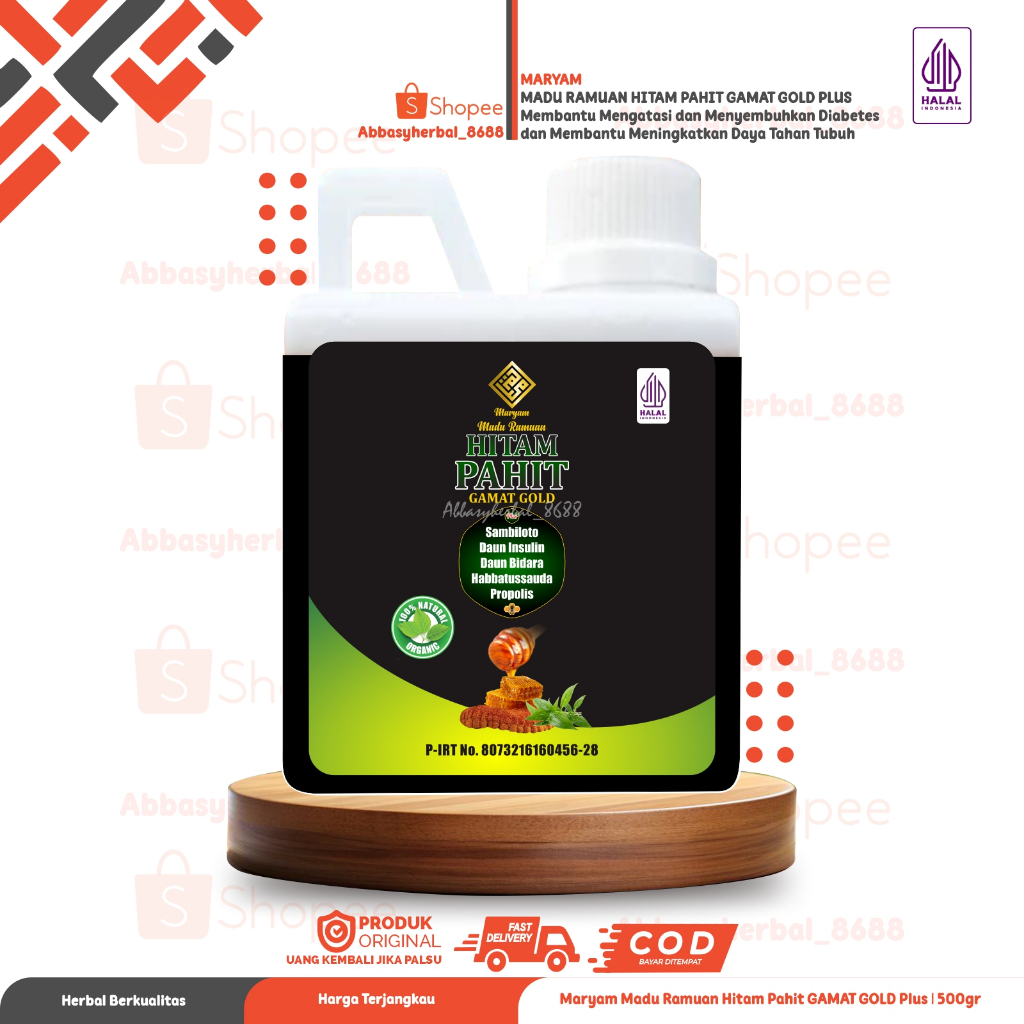 Abbasy Herbal_Maryam Herbal Madu Hitam Pahit Gamat Gold Plus Propolis 500gr