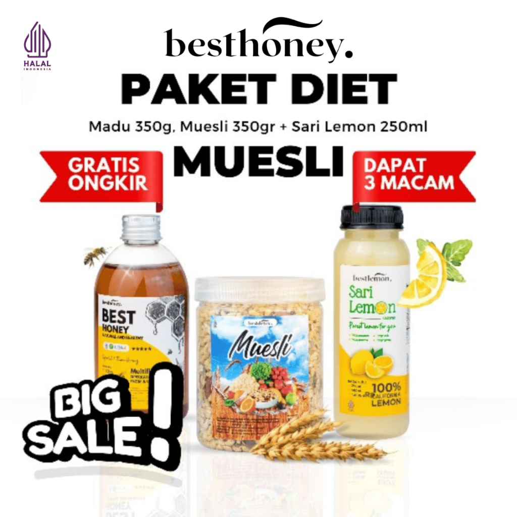

Best Honey Paket Bundling Muesli 350gr Sari Lemon 250ml Madu Multiflora 350gr