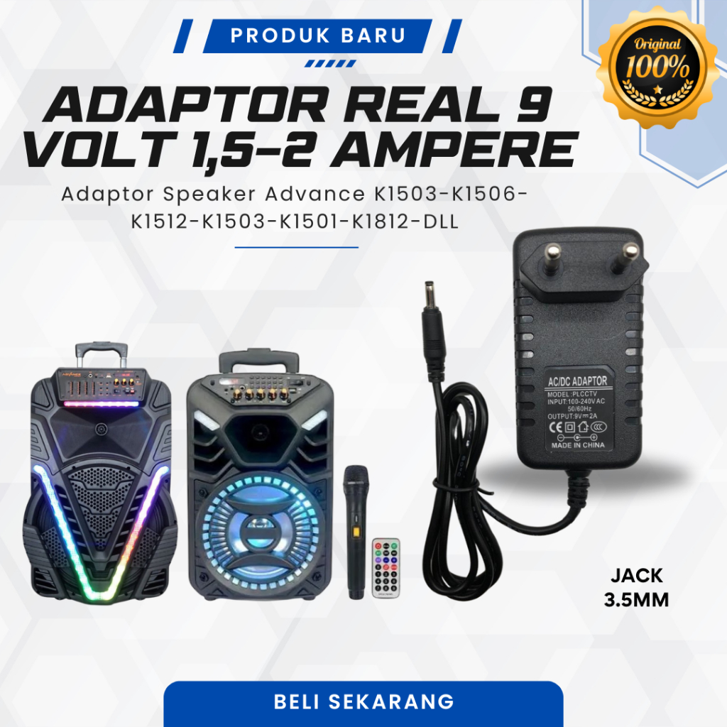 [COD ] TERMURAH 9V 1,5-2Amper Promo cod adaptor chas speaker portable advan/asatron/dat/niko/sounbes