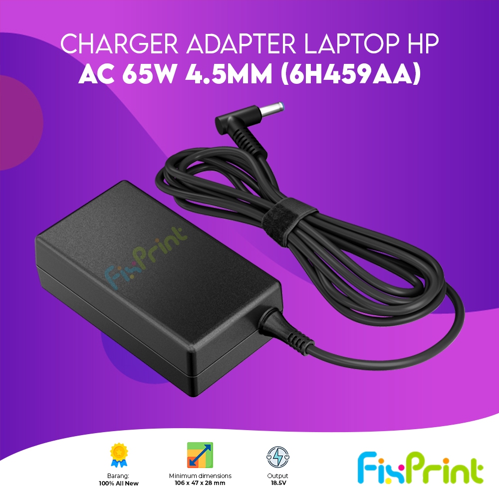 Charger Adapter Laptop HP Original Adaptor AC 65W 4.5mm (6H459AA) Garansi Resmi