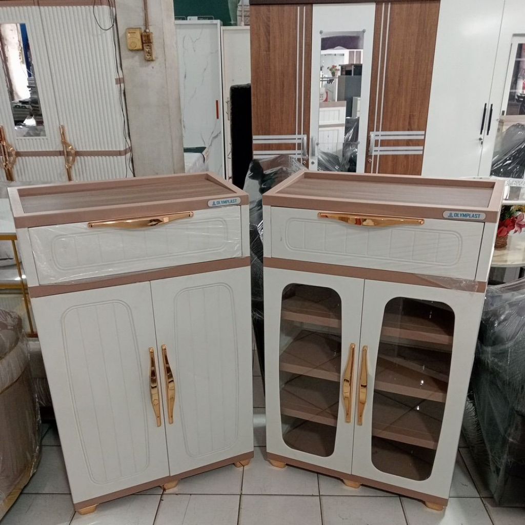 LEMARI SEPATU PLASTIK RSO 2P1L 2K1L OLYMPLAST | SHOES RACK CABINET | RAK SEPATU SANDAL PINTU KACA/NO