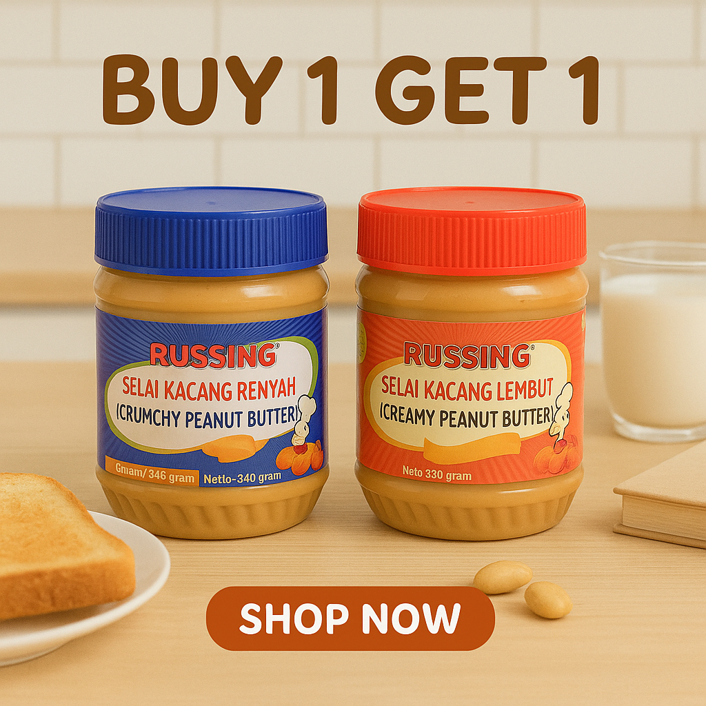 

Buy 1 Get 1 Selai Kacang Peanut Butter - Creamy & Chunky, 340g, Perfect for Bread [ HALAL & BPOM }