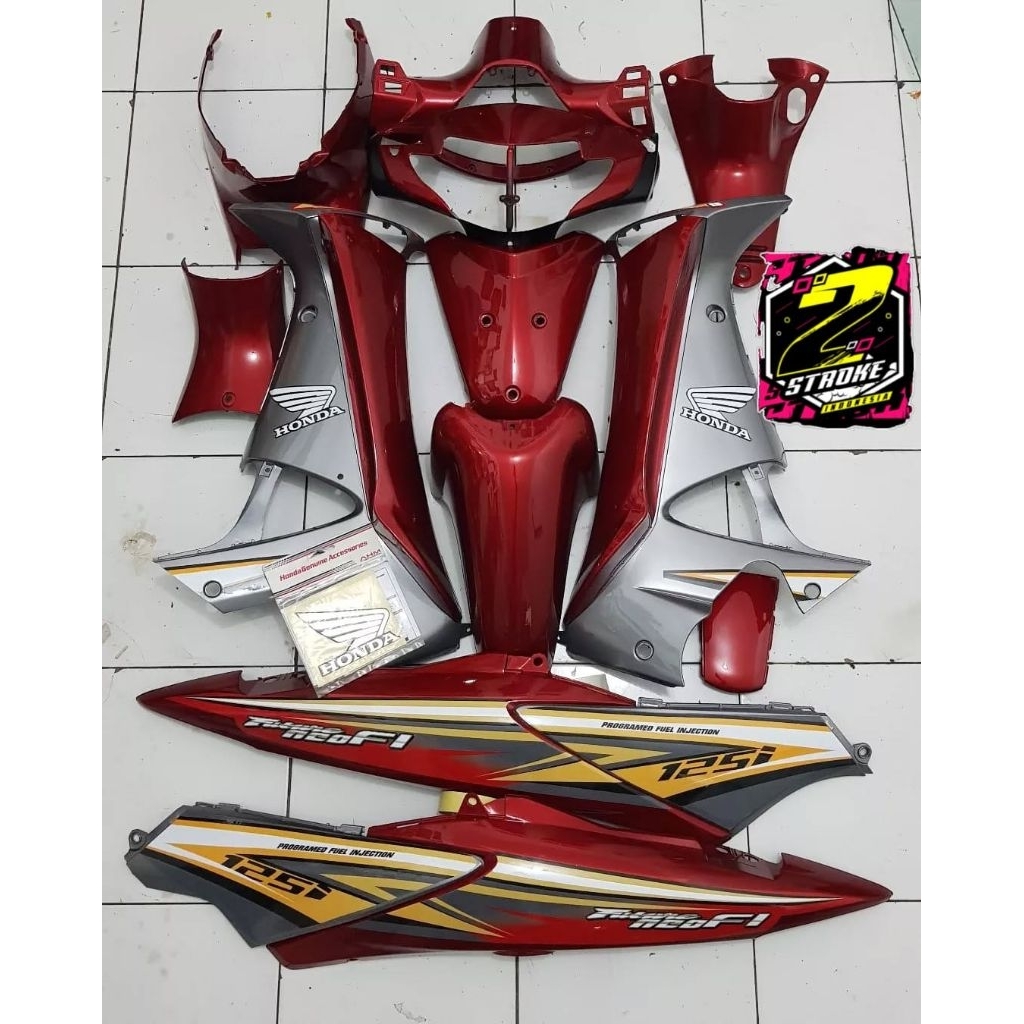 fullset cover bodi halus dan kasar Honda Supra x 125 lam/Supra 125 old lama decal custom warna merah
