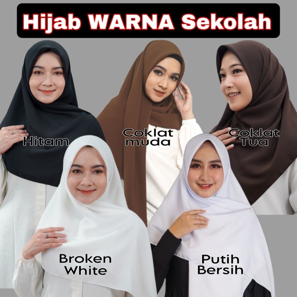 HIJAB SEGI EMPAT WOLFIS PREMIUM WARNA SEKOLAH, HITAM,PUTIH,BW,COKLAT MUDA DAN COKLAT TUA