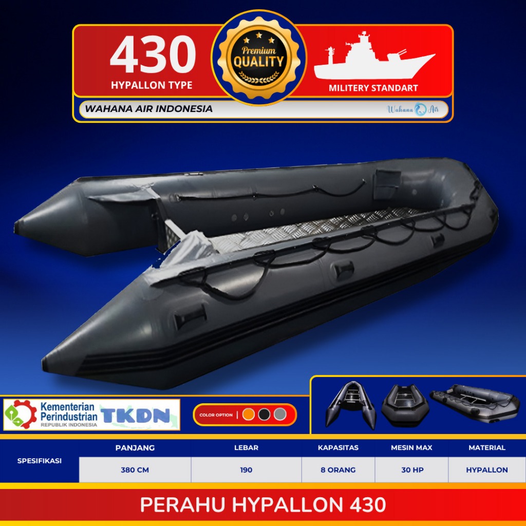 PERAHU HYPALLON 430 BERKAPASITAS 8 ORANG | PERAHU STANDAR MILITER | PERAHU RESCUE | PERAHU KARET 430