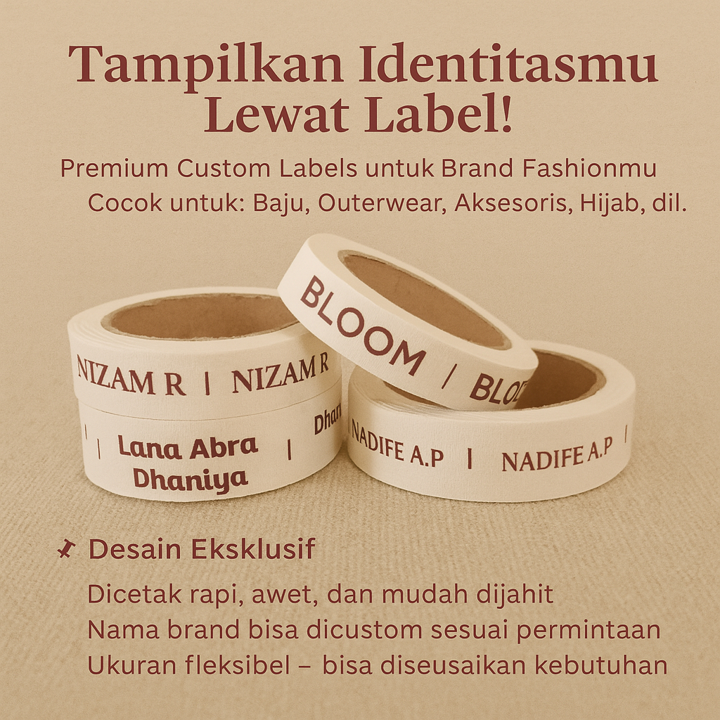 

Label Woven Damask Katun Subtitute Free Desain / Label Baju / Label Hijab 100 Pcs