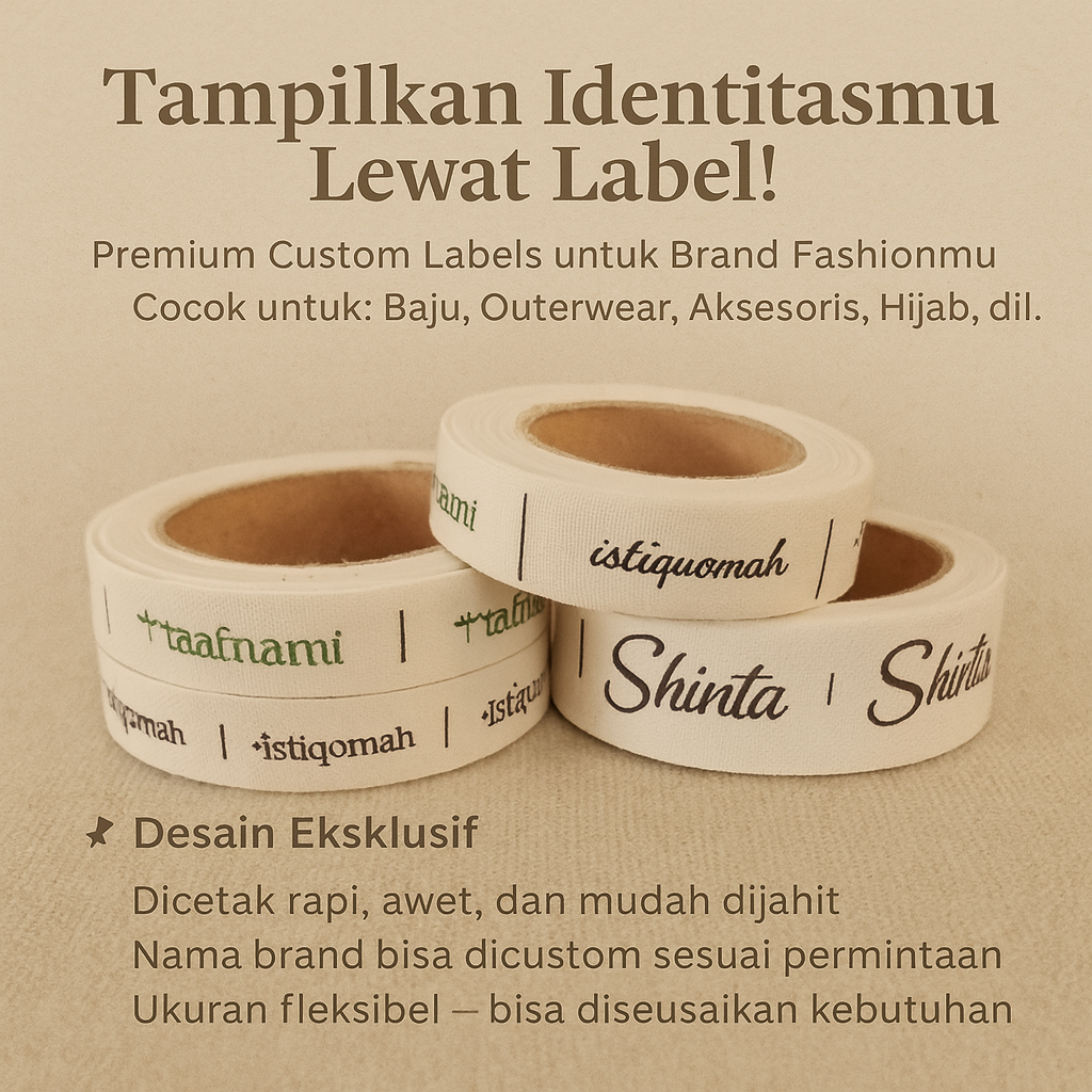 

Label Woven Damask Katun Subtitute 100 PCS / Label Baju / Label Hijab / Free Desain