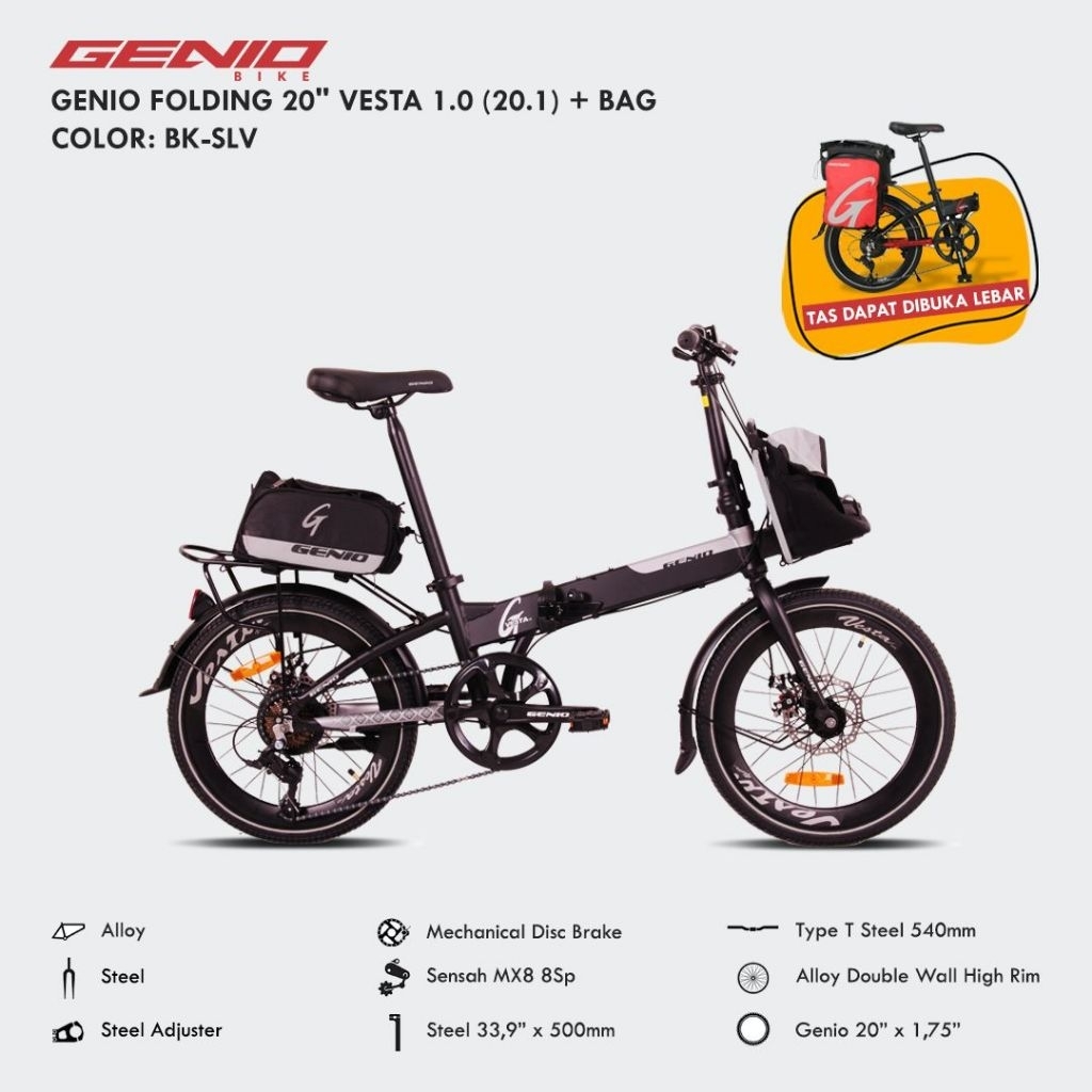 sepeda lipat Genio Vesta 1.0 20" Alloy