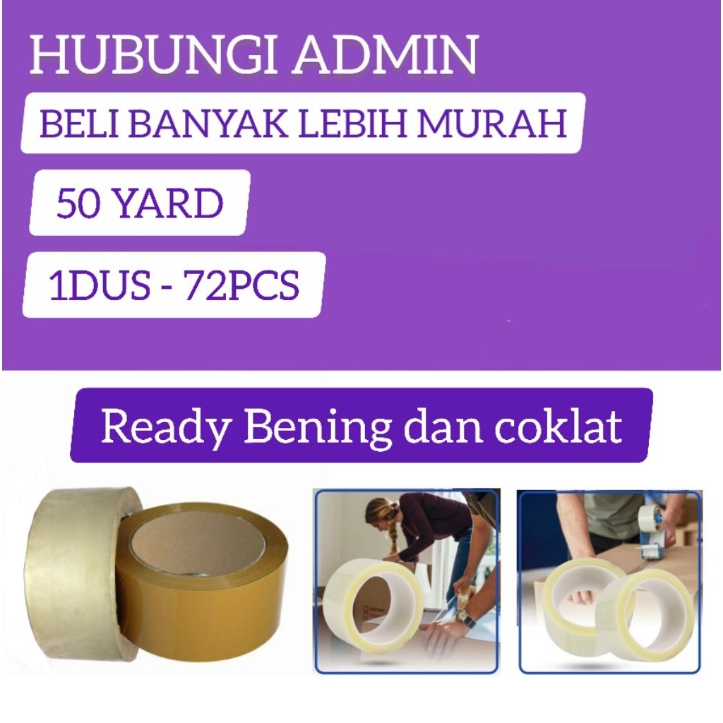 

1DUS 72 PCS Lakban 45mm 50 Yard Bening Coklat lakban 2 Inch 50YARD OPP Packing Tape 2" Inci 50Y
