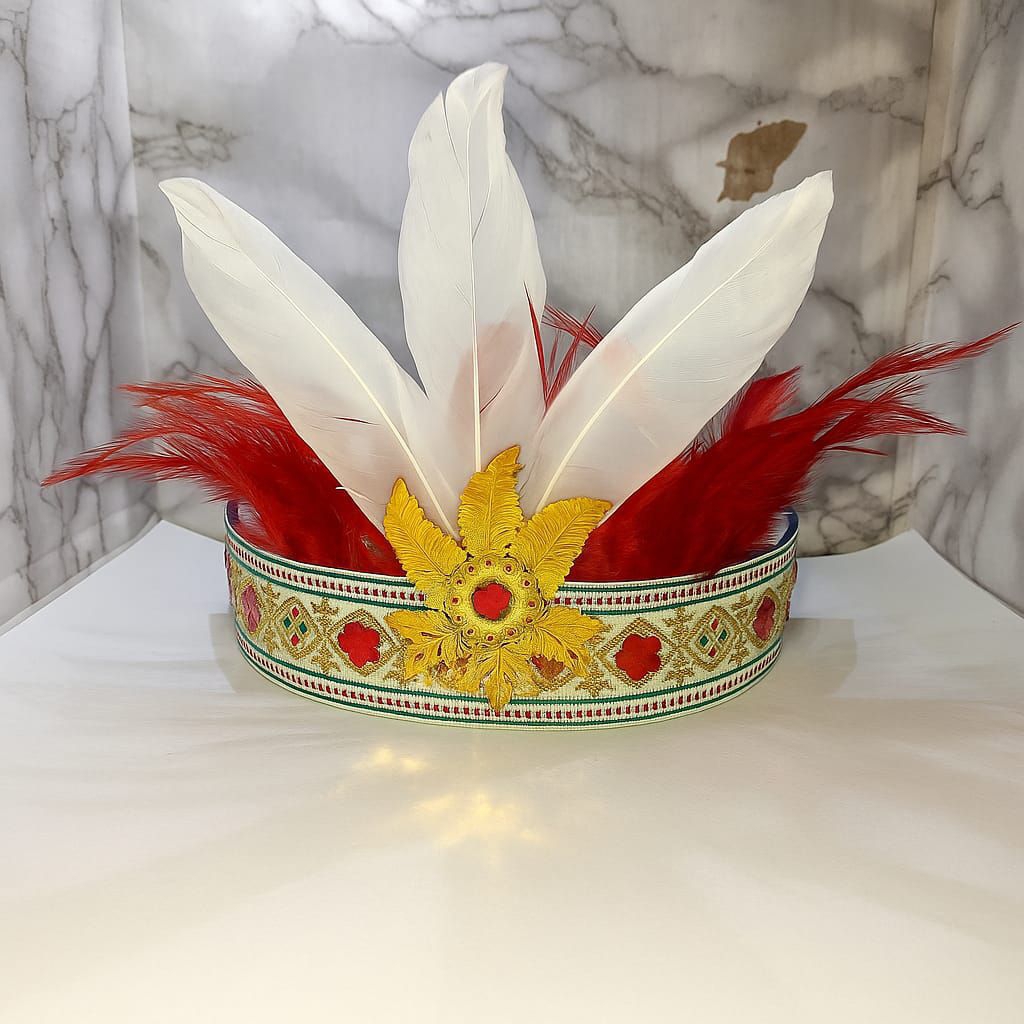 Mahkota Hias Kepala Anak / Dewasa Bulu Asli Warna Merah Putih
