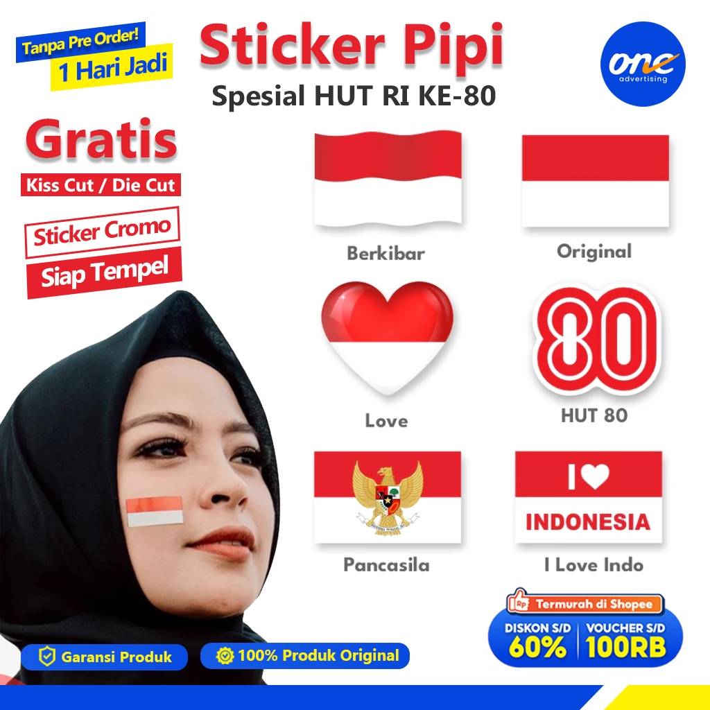 

Sticker Pipi HUT RI Ke-80 Bendera Merah Putih / Stiker Kemerdekaan Indonesia / Pancasila / I Love