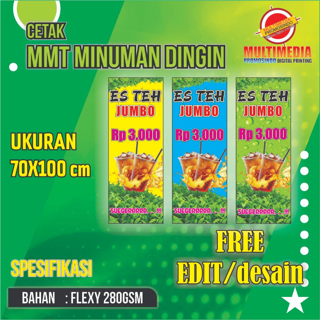 SPANDUK BANER MMT JUAL MINUMAN DINGIN / PANAS 70x100 CM