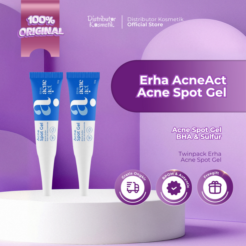 [ AGEN RESMI ] ( TWIN PACK ) ERHA Acneact Acne Spot Gel BHA & Sulfur 10g - Erha Skincare Obat Totol 