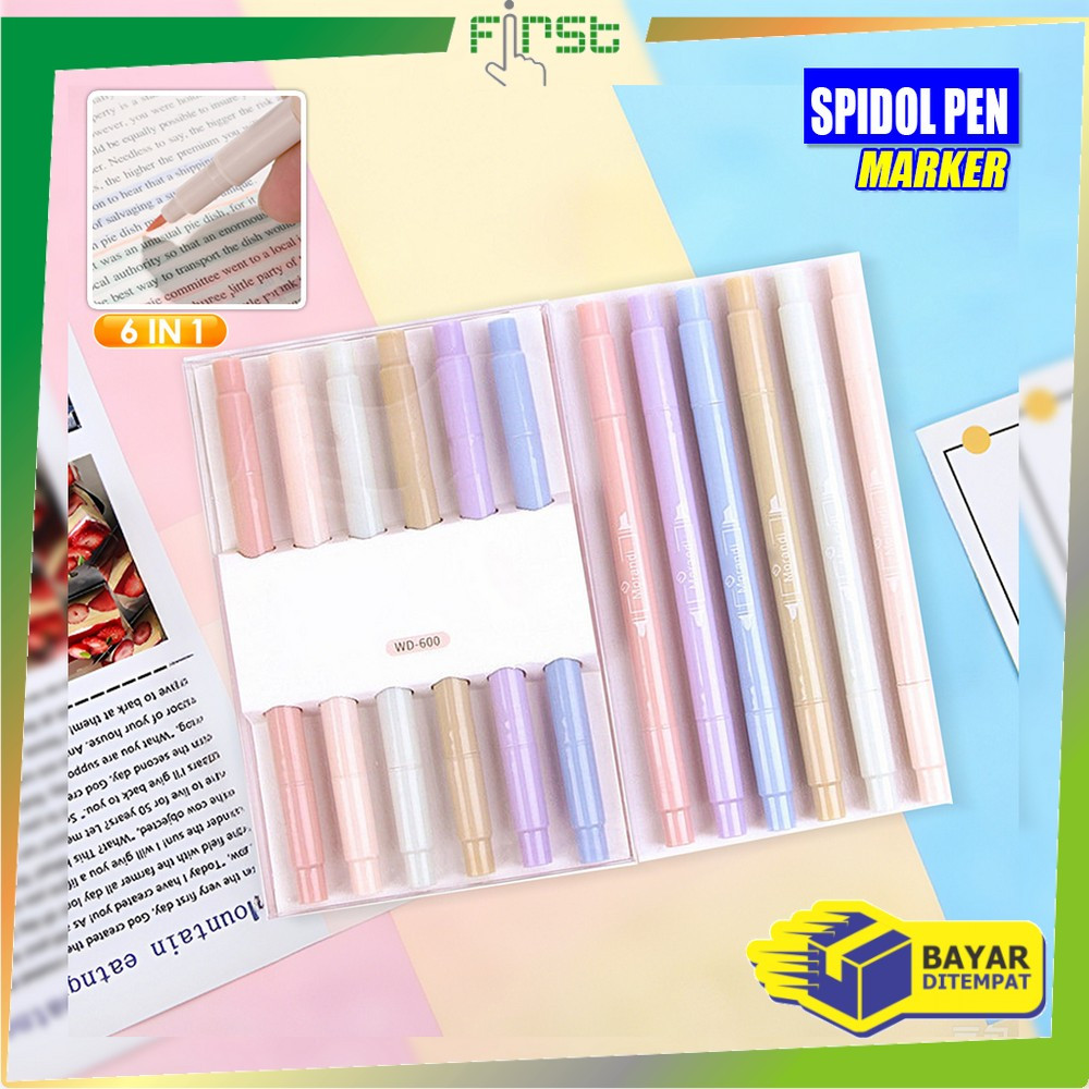 

EC FH-A116 Highlighter Set Isi 6pcs Double Tip Warna Pastel Motif Polos / Penanda Teks Buku Siswa Spidol Pen Marker Dua Sisi Alat Tulis Sekolah
