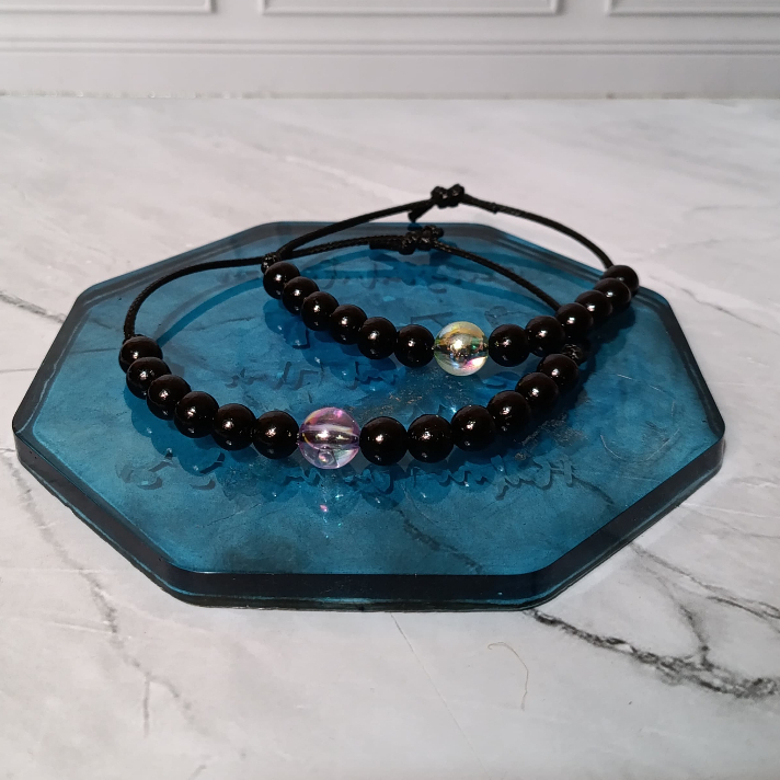 2 Pcs Gelang Couple mutiara manik tali hitam gelang pasangan murah pria wanita