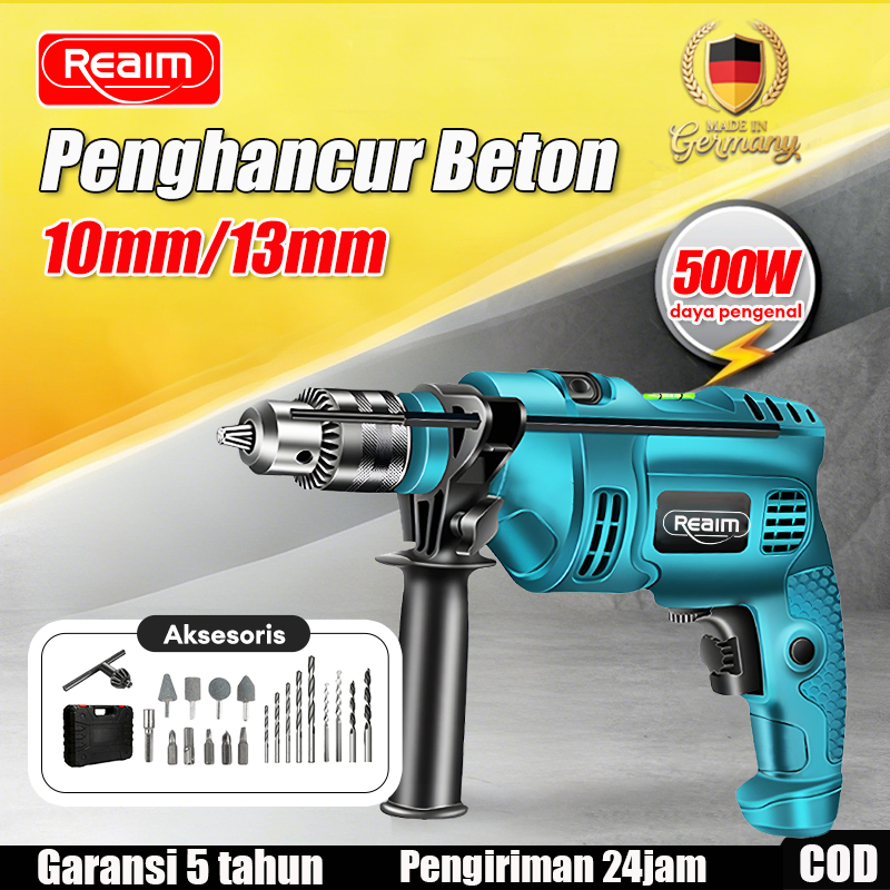 Reaim Mesin Bor Listrik 13mm Bolak Balik Electric Drill Bor Beton Kayu Besi Tembok Bor Listrik Impac
