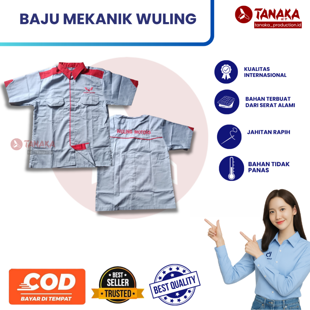Baju Wuling Motors | Baju Mekanik Wuling | Baju Abu Wuling | Kemeja Abu Wuling | Baju Mekanik Wuling