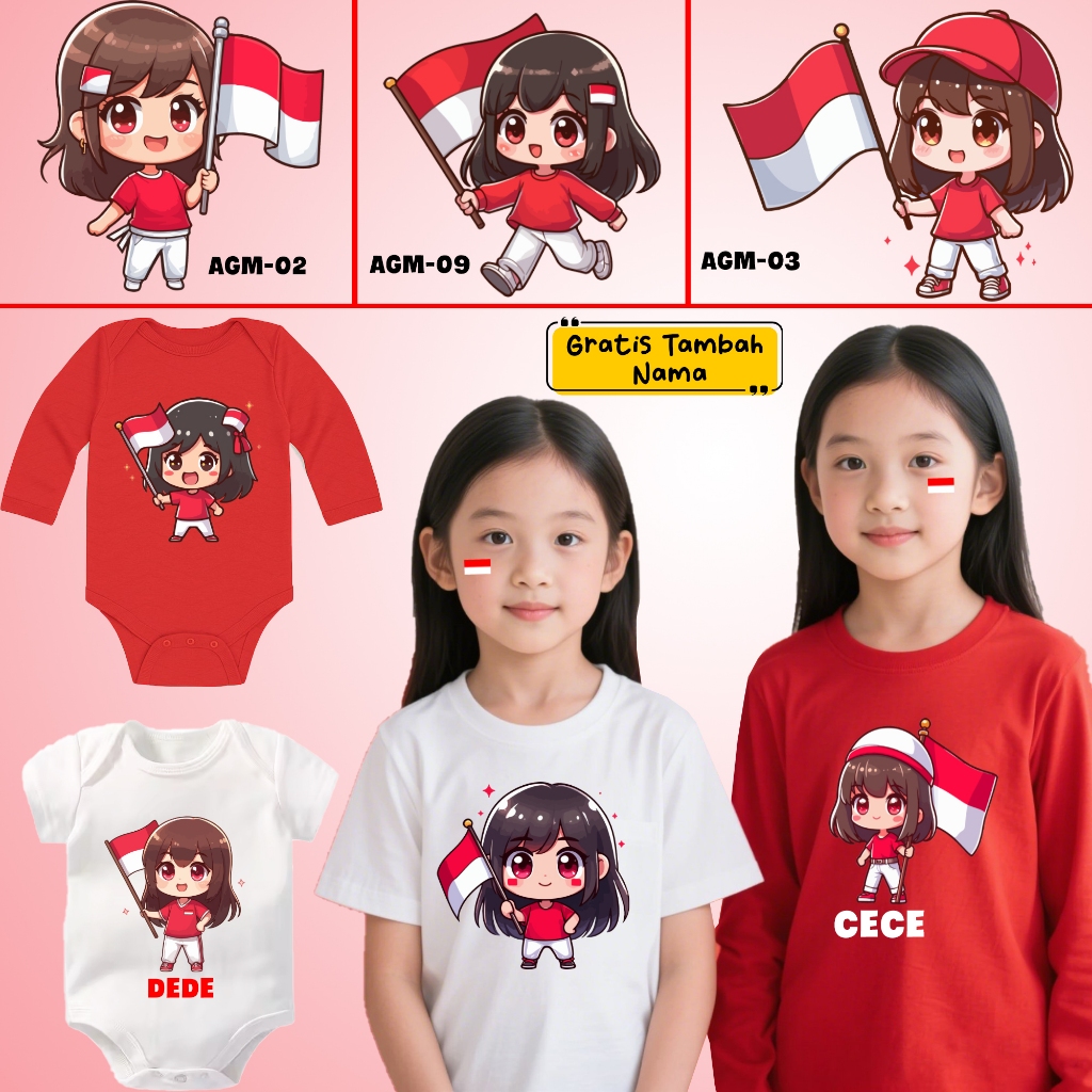airanoel Kaos Anak 17 agustus Chibi Kaos Anak cewek 17 agustus