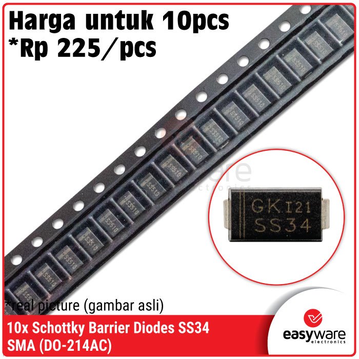 10 pcs Dioda Schottky SS34 SMA (DO-214AC) Fast Recovery Rectifier 3A 40V SMD Diode SS34