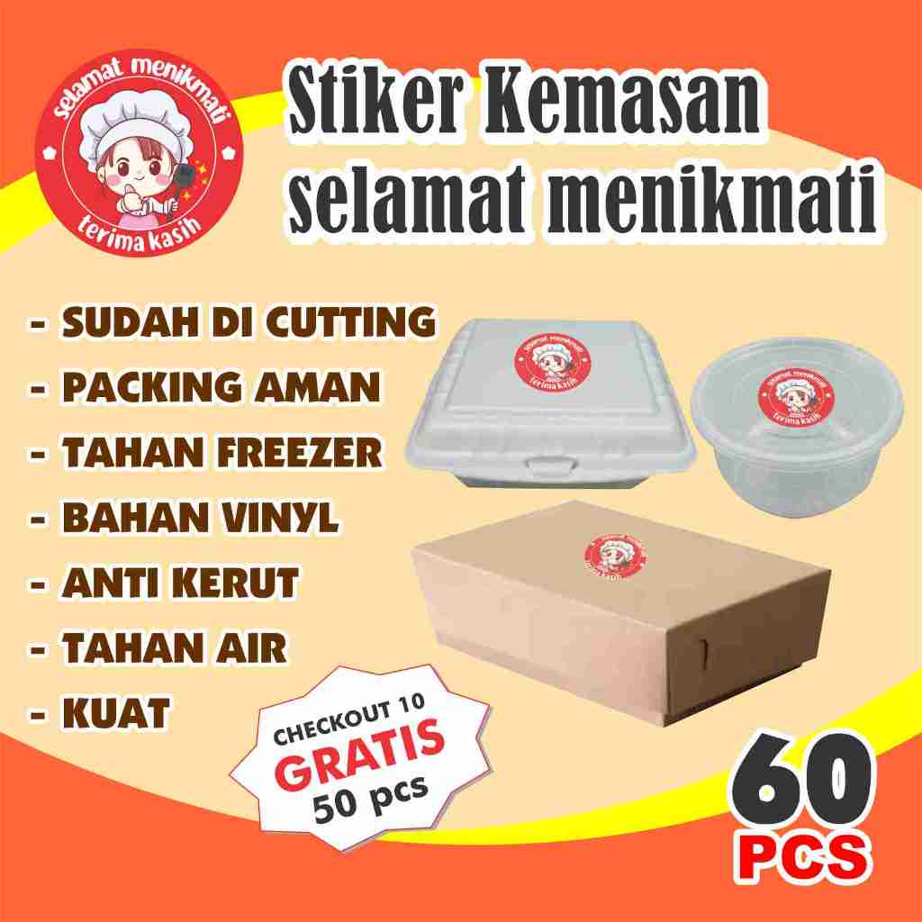 

stiker selamat menikmati kemasan label box makanan minuman
