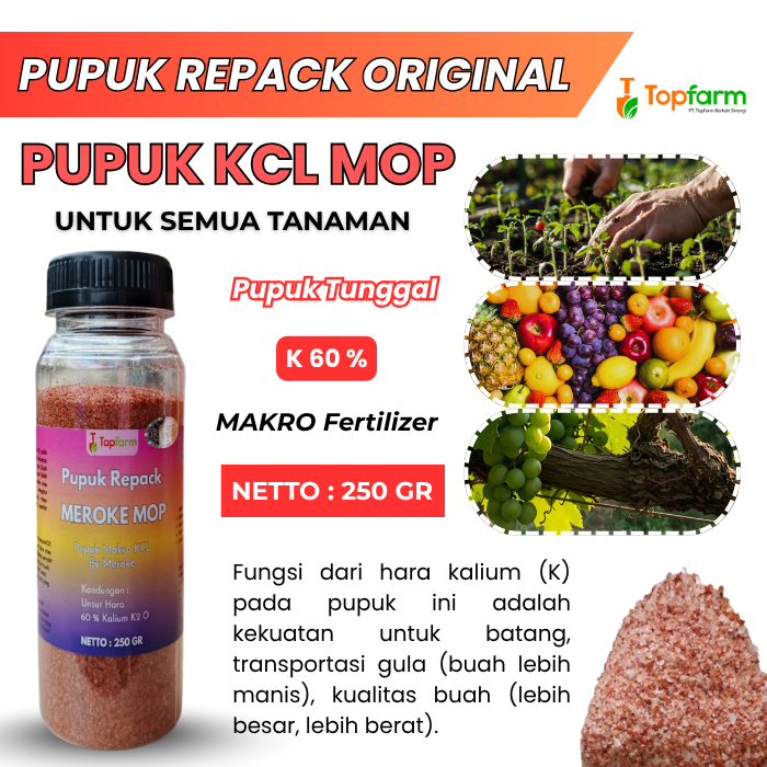 Pupuk KCL MOP/ Pupuk KCL MOP Kemasan 250 GR/ Pupuk KCL MOP MAHKOTA 250 GR/ Pupuk Kalium Tinggi/ Pupu