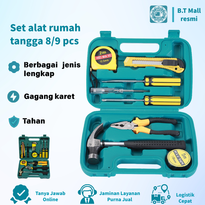 Set Perkakas Lengkap 9 Item, Untuk Mobil & Rumah, Dilengkapi Palu - Tipe 8009B