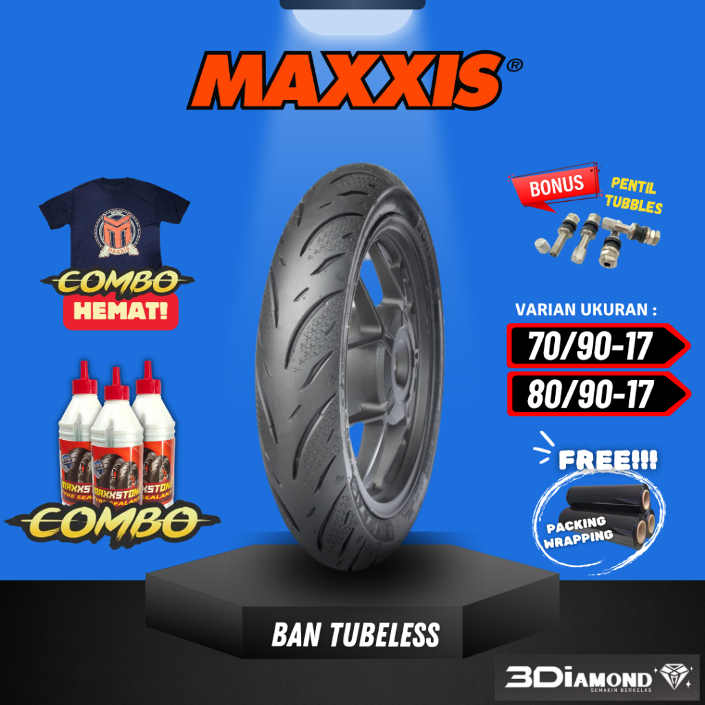 [READY COD] BAN MAXXIS DIAMOND MA-3Di TUBELESS RING 17 ( 70/90-17 & 80/90-17 ) BAN MOTOR BEBEK JUPIT