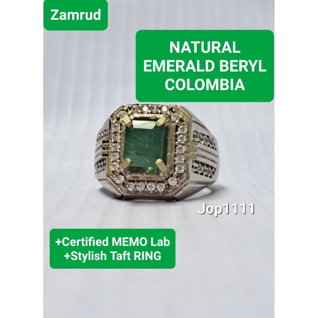 ZAMRUD NATURAL EMERALD Beryl COLOMBIA  2.49 CT  + Certified MEMO Lab Cincin Batu Alam Green Jamrud H