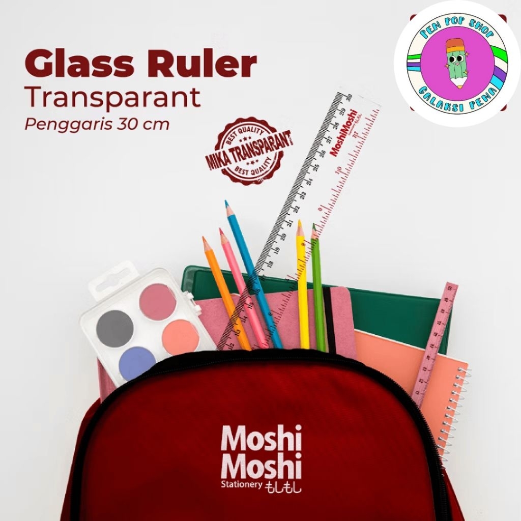 

Penggaris Plastik Moshi Glass Ruler 30 cm Mika Transparant Akurat