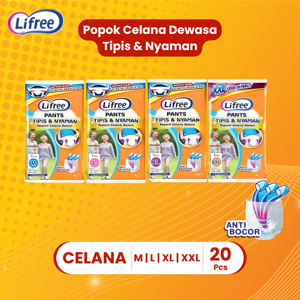 Popok Lifree Celana M L XL XXL 1 x 20 Popok Pampers Dewasa Celana