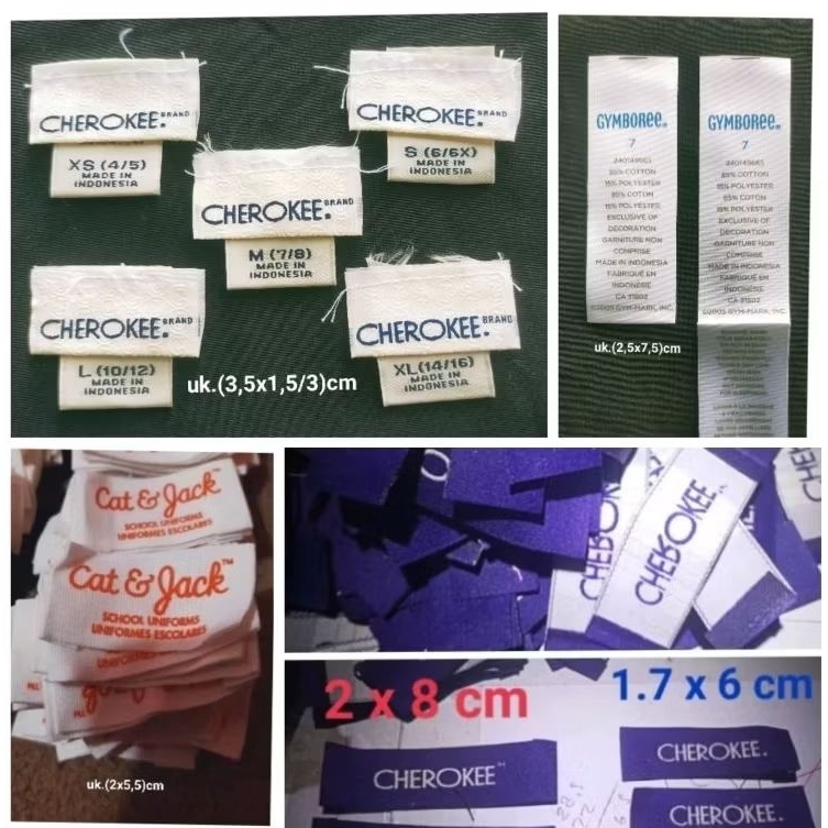 

tag label merek (main size wash) cherokee gymboree cat&Jack