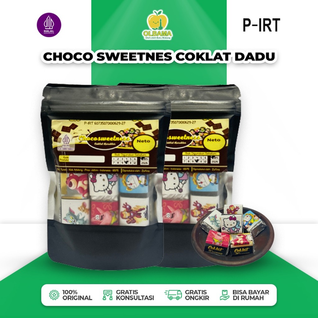 

Coklat Dadu Karakter Chocosweetness Premium isi 6 pcs Oleh Oleh Khas Batu Malang | Cokelat Anak