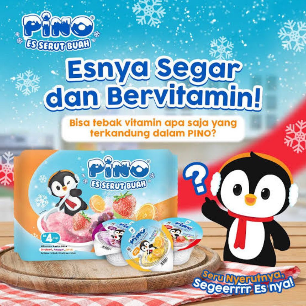 

Pino Ice Cup Es Serut Buah Rasa Stroberi,Anggur, Jeruk 1 Pack isI 4 pcs