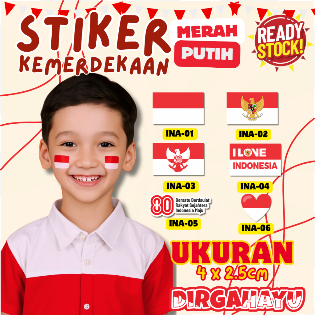 

ZASKIDS | STIKER KEMERDEKAAN 17 AGUSTUSAN | Stiker Bendera Merah Putih Tempelan Pipi Lomba 17an | Sticker Pipi HUT RI Bendera Merah Putih Indonesia