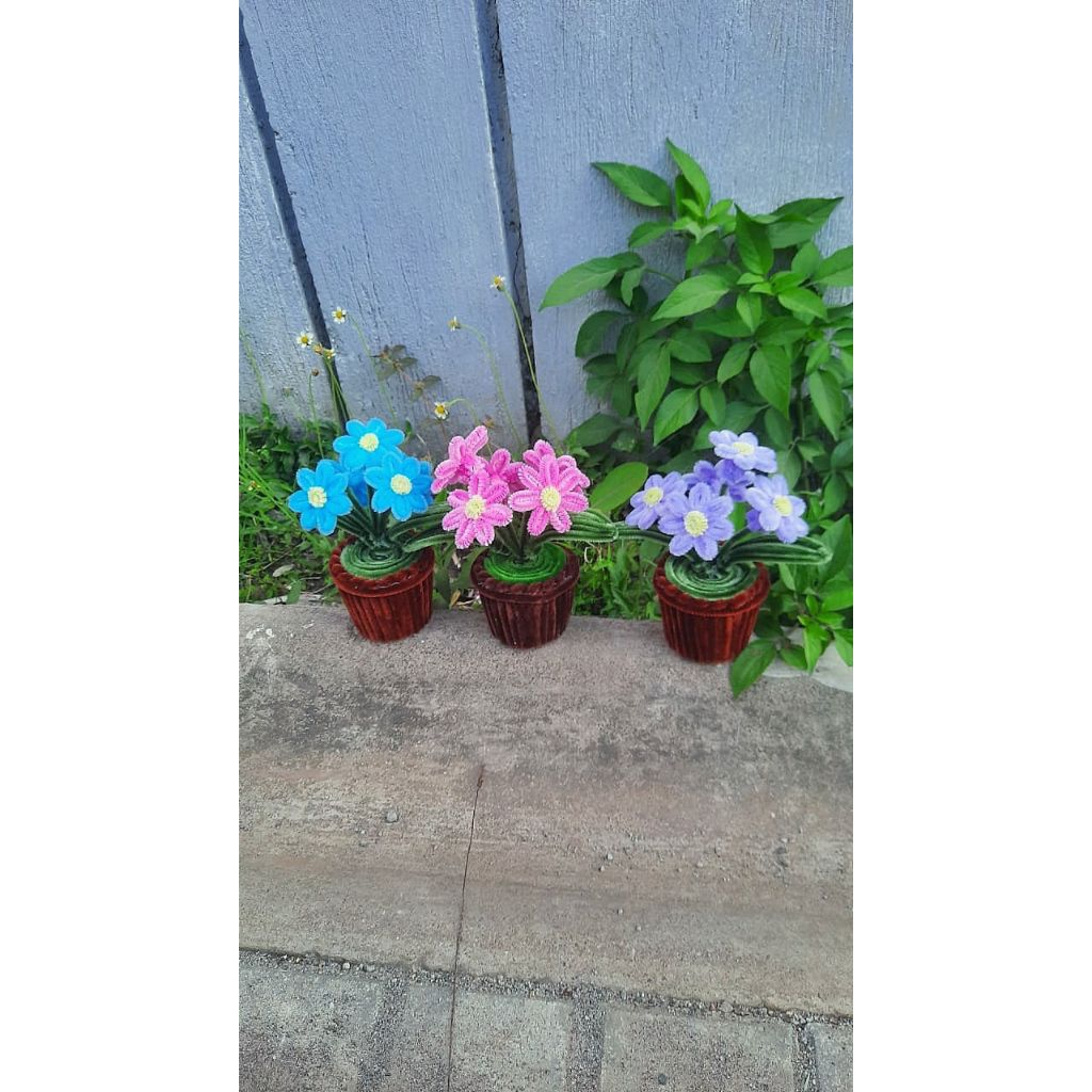 Bunga Pot Kawat Bulu Pot Bunga Kawat Bulu Bunga Kawat Bulu Handmade Bunga daisy Kawat Bulu