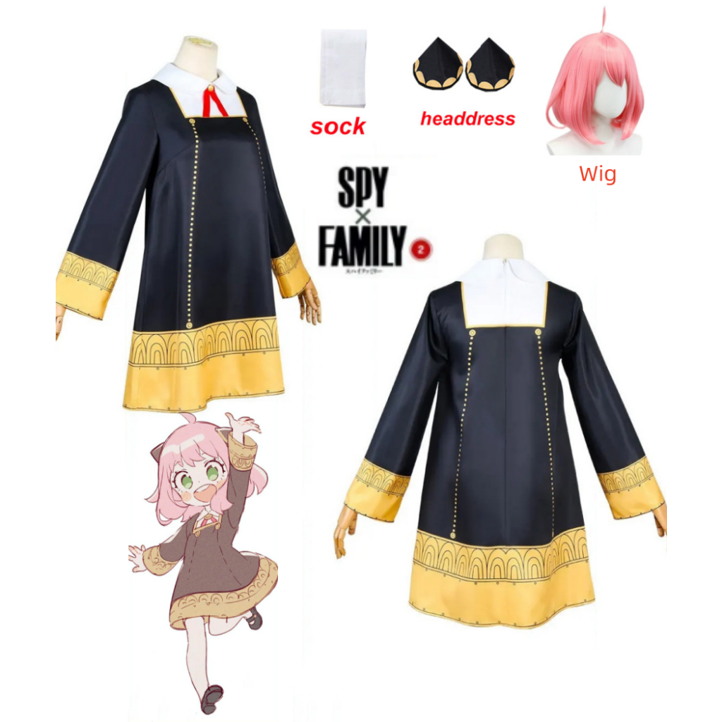 Anime Spy X Keluarga Anya Forges cosplayKostum untuk anak dewasa Anya Hitam DressParty Anime Cosplay