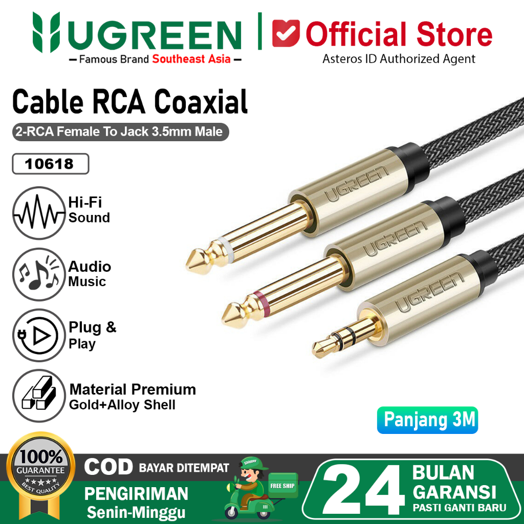 UGREEN Kabel Audio Aux Splitter Jack 3.5MM To Dual 6.5mm TRS Stereo