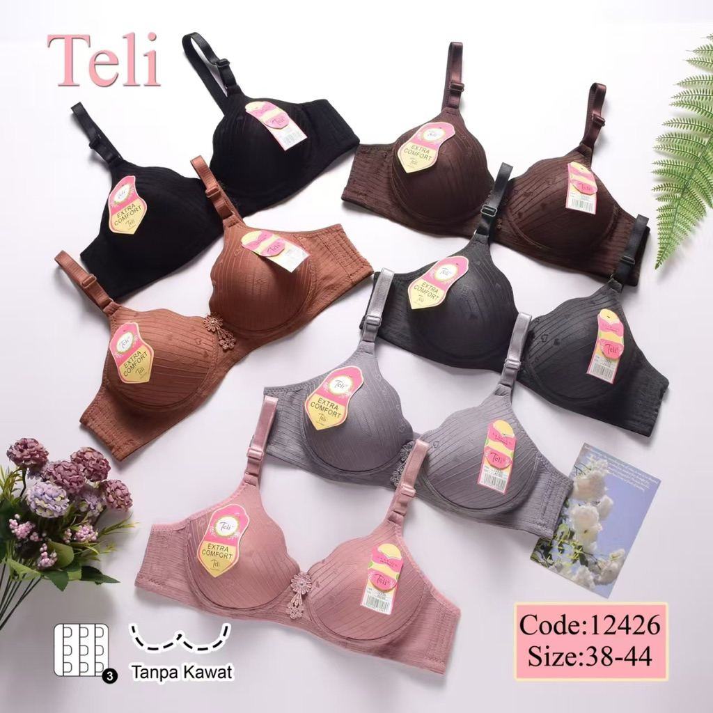 Harga Untuk (3 Pcs )Bra Wanita Dewasa TELI #12426(Tanpa Kawat,Kait 3) Bh Harga Terjangkau,Import Pre