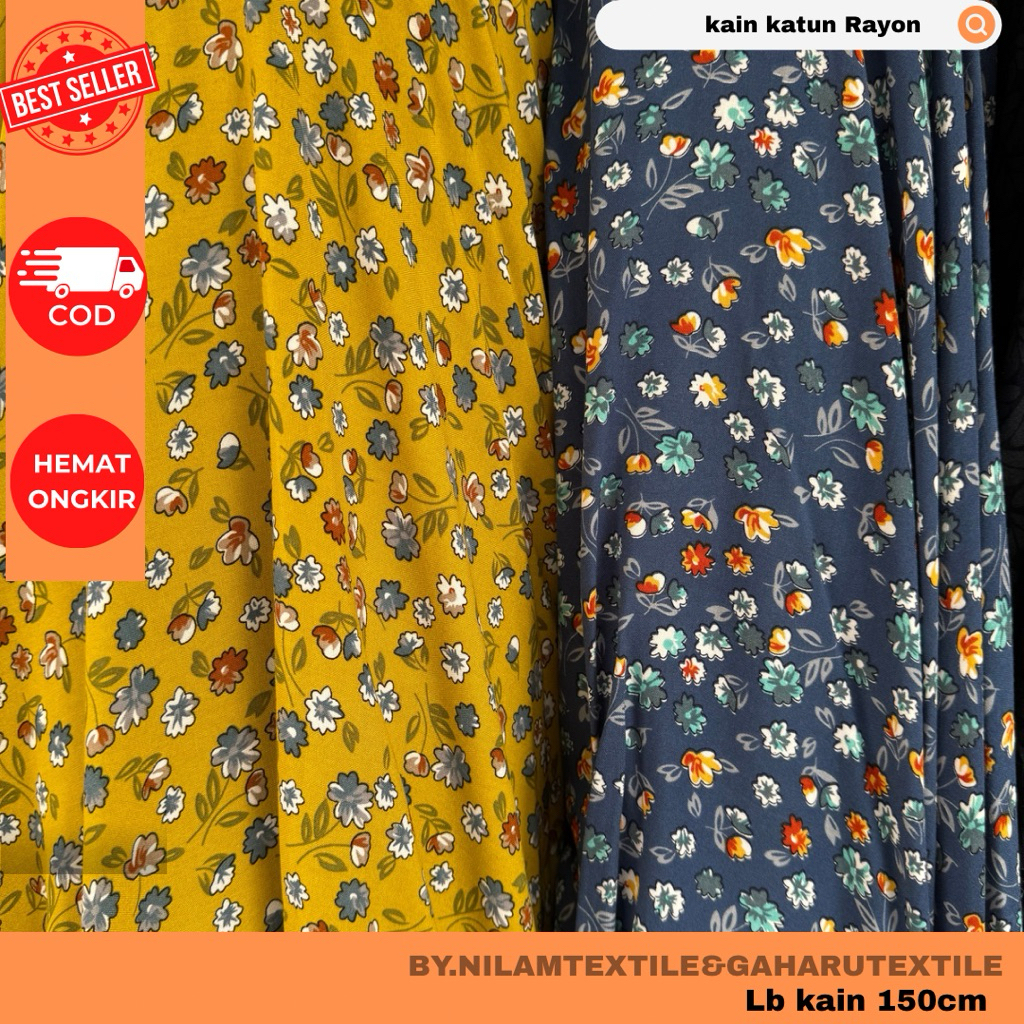 kain katun rayon/bahan rayon-rayon premium-rayon viscose-motif bunga kecil-kain/bahan meteran nilam