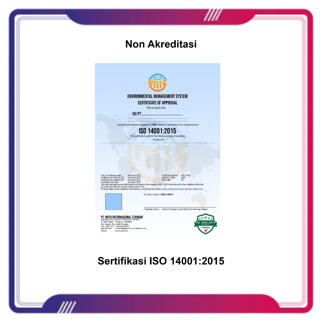 

Sertifikasi ISO 14001 Non Akreditasi