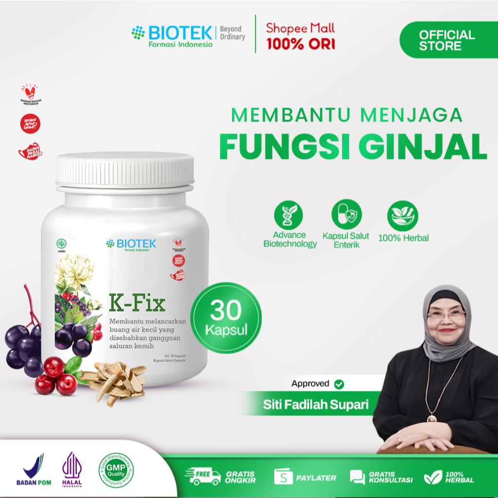 Biotek Farmasi Indonesia - K Fix 30 Kapsul - Obat Ginjal - Infeksi Saluran Kemih - Urin Berbusa - Su