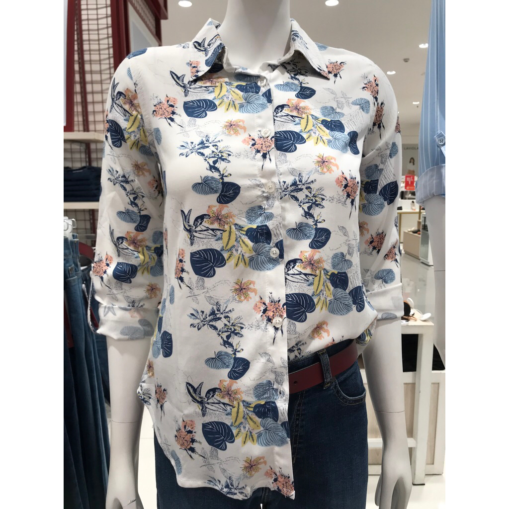 Geela kemeja wanita motif bunga daun size S-2XL